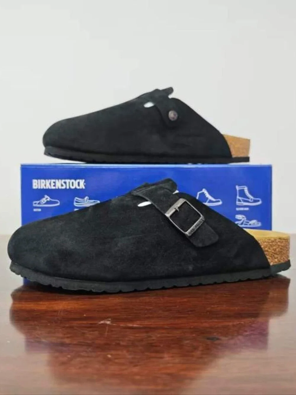 Men's Regular Width New With Box Black Birkenstock Boston Clog Slip On